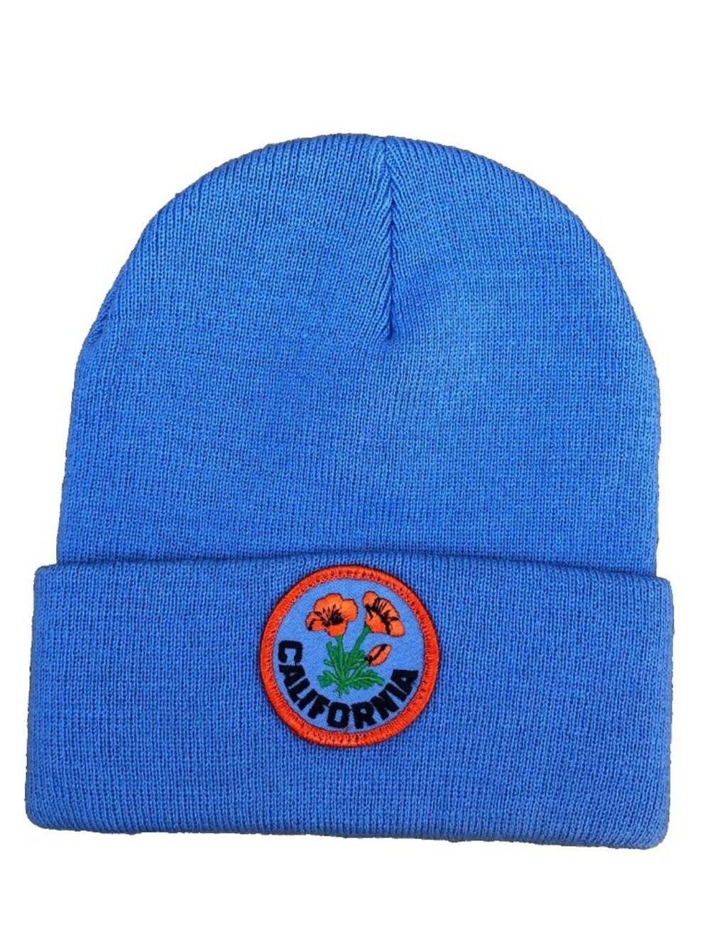 MEGA CAPS CALIFORNIA Flower Patch Cuffed Beanie Hat Men's One Size Blue Ribbed